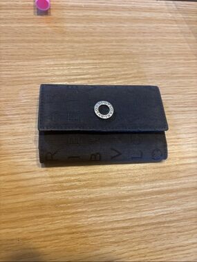 Bulgari Black Logo Canvas Key & Card Holder with Silver-Tone Emblem
